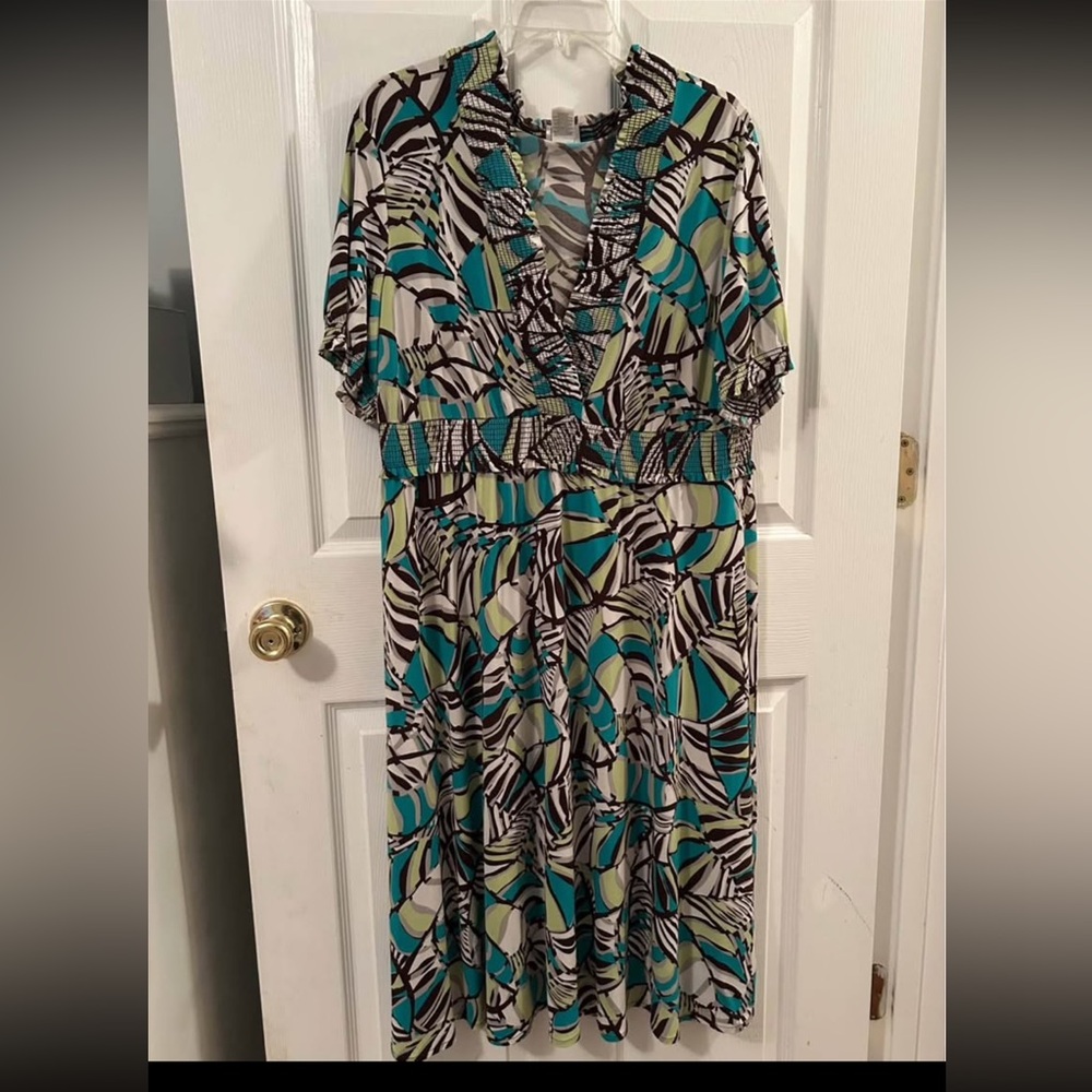 Dorby teal and brown midi dress